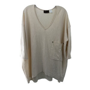 Kerisma Women's Classic Beige 3/4 Sleeve V-Neck Knit Oversized Sweater Size M/L